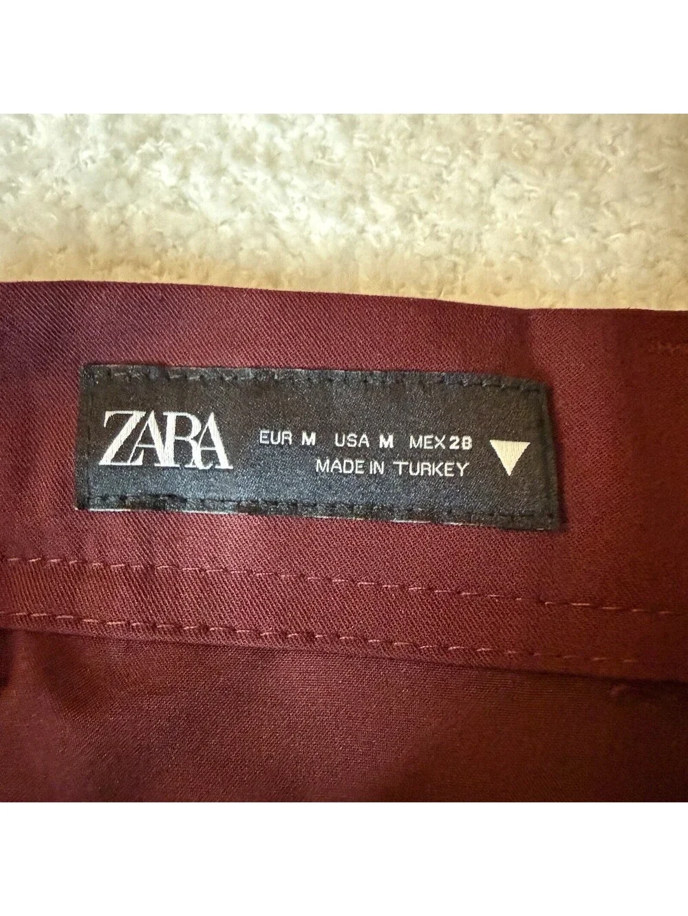 Zara Womens M Burgundy Balloon Skirt High Rise Drawstring Tailored Maroon